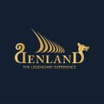 gold Denland logo on navy background and tagline presentation